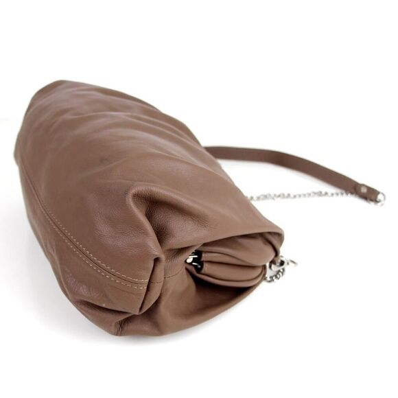 Unica Firenze BROWN GENUINE LEATHER FRAME XBODY CHAIN SHOULDER BAG HANDBAG PURSE - Picture 14 of 16